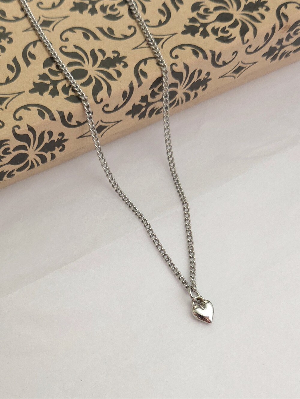 Silver Plated Dainty Puffy Heart Pendant Necklace